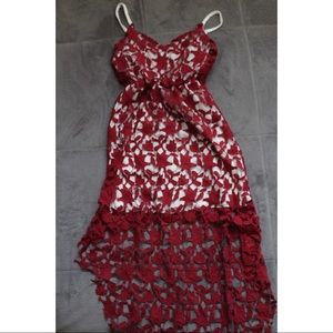 Red dress with white slip